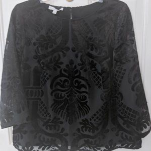 RSVP by Talbots Black Velour Cut-Out Damask Top